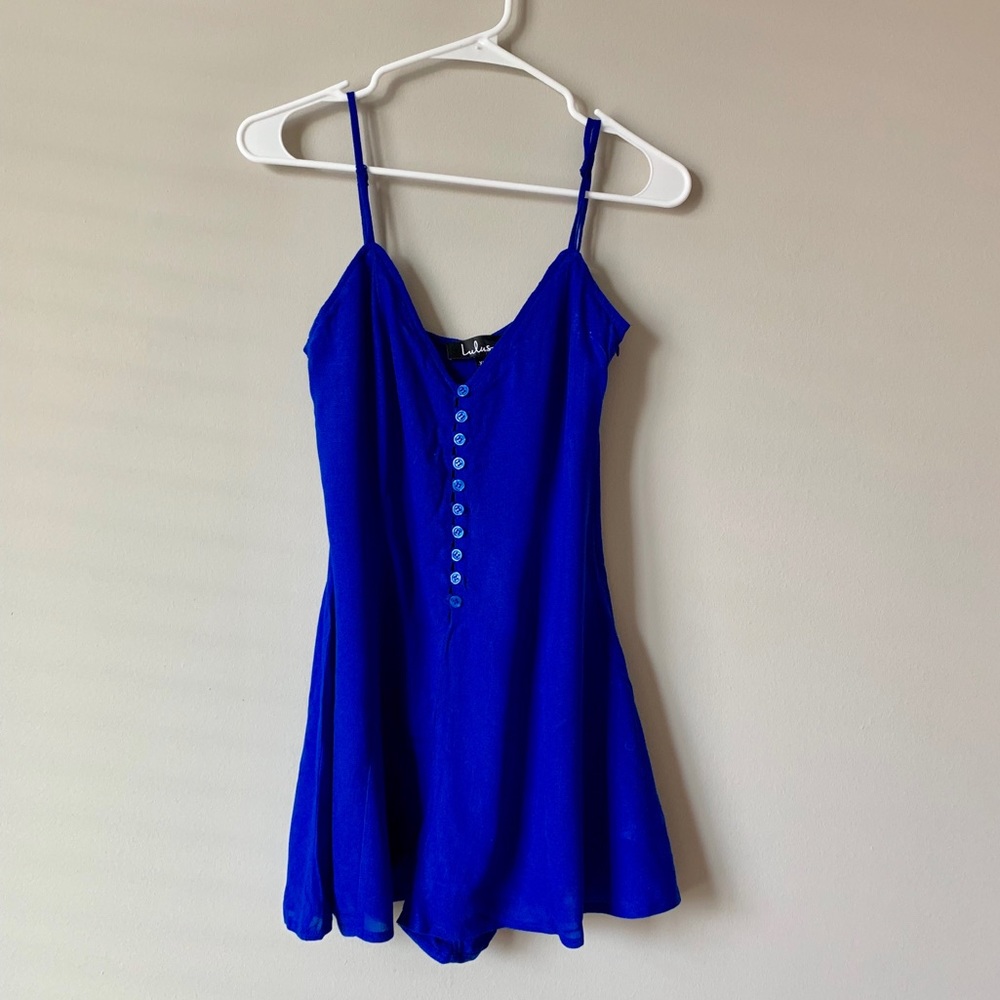 NWT Evanora Cobalt Blue Button-Front Romper